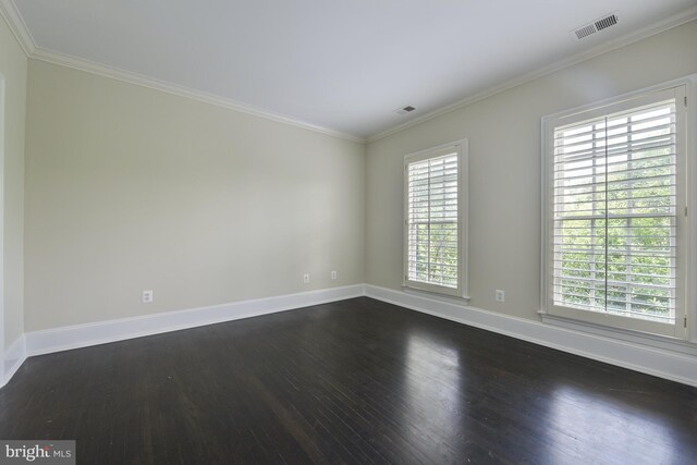 1496 Evans Farm Dr, Mclean, VA 22101 - empty room with dark wood-style floors, baseboards, healthy amount of natural light, and ornamental molding