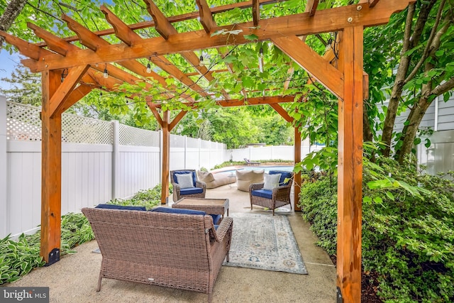 11700 Seven Locks Rd, Potomac, MD 20854 - fenced backyard featuring outdoor lounge area, a patio area, and a pergola