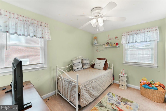 515 Terravilla Ln, Ridley Park, PA 19078 - bedroom featuring multiple windows, baseboards, a ceiling fan, and carpet floors