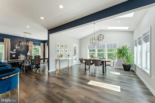 24824 Scarlet Maple Ct, Aldie, VA 20105 - dining room featuring a chandelier, plenty of natural light, lofted ceiling, wood finished floors, and recessed lighting