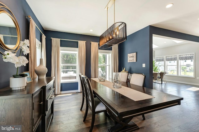 24824 Scarlet Maple Ct, Aldie, VA 20105 - dining space with baseboards, dark wood-style floors, and recessed lighting
