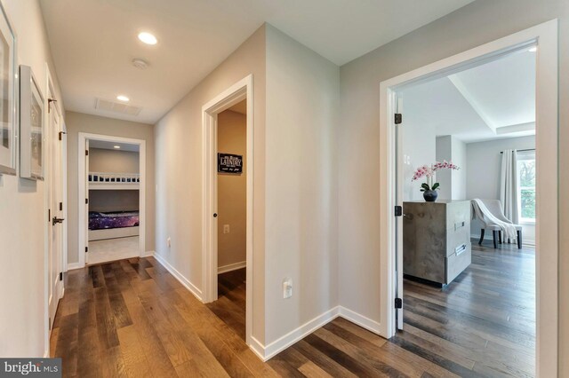 24824 Scarlet Maple Ct, Aldie, VA 20105 - corridor with dark wood finished floors, baseboards, and recessed lighting