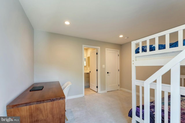 24824 Scarlet Maple Ct, Aldie, VA 20105 - unfurnished bedroom featuring recessed lighting, baseboards, light colored carpet, and connected bathroom
