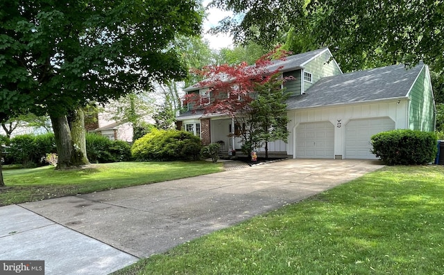 368 Kresson Rd, Cherry Hill, NJ 08034 - view of front of house featuring an attached garage, a front lawn, concrete driveway, roof with shingles, and board and batten siding