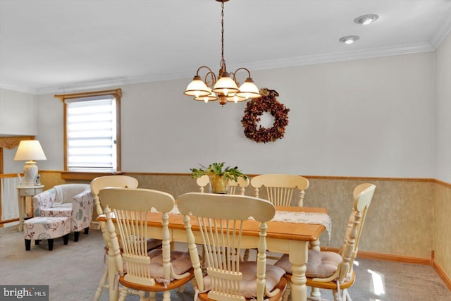 108 Kennedy Blvd, Bellmawr, NJ 08031 - carpeted dining room featuring a chandelier, a wainscoted wall, and crown molding