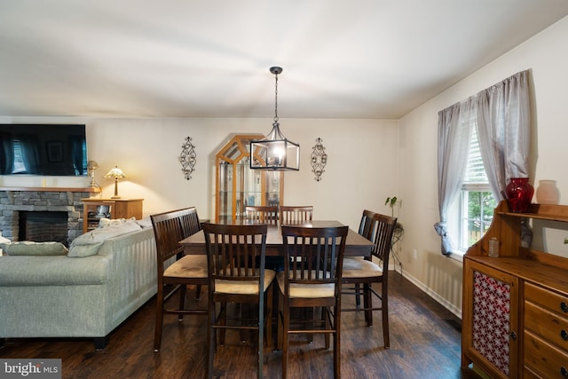 519 Thomas, Little Egg Harbor Twp, NJ 08087 - dining room with dark wood-type flooring, a fireplace, baseboards, and radiator heating unit