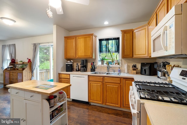 519 Thomas, Little Egg Harbor Twp, NJ 08087 - kitchen featuring white appliances, a sink, butcher block counters, plenty of natural light, and recessed lighting