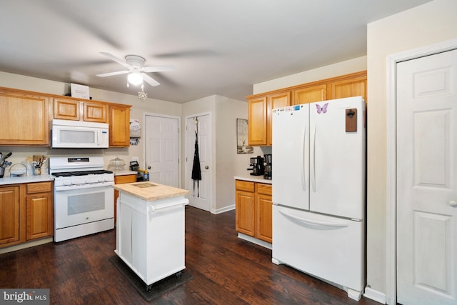 519 Thomas, Little Egg Harbor Twp, NJ 08087 - kitchen with white appliances, light countertops, ceiling fan, dark wood finished floors, and a kitchen island
