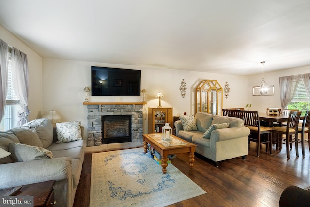 519 Thomas, Little Egg Harbor Twp, NJ 08087 - living room featuring dark wood-style flooring and a fireplace