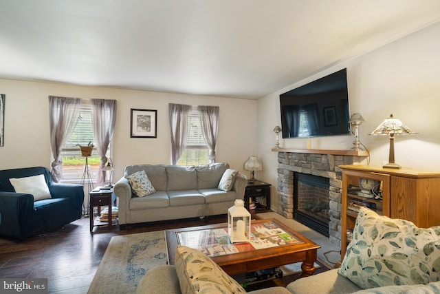 519 Thomas, Little Egg Harbor Twp, NJ 08087 - living room with a stone fireplace and wood finished floors