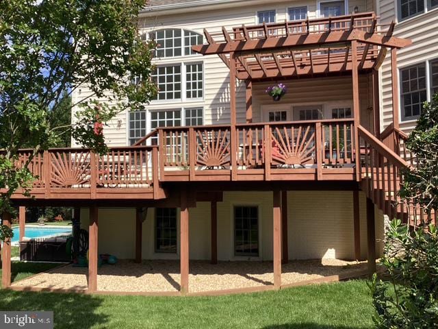12618 Willow Marsh Ln, Bowie, MD 20720 - rear view of house featuring a pergola, a wooden deck, and a patio area