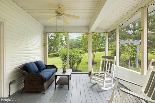 1399 N Royal Ave, Front Royal, VA 22630 - sunroom / solarium featuring ceiling fan, an outdoor living space, and beamed ceiling