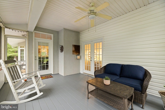 1399 N Royal Ave, Front Royal, VA 22630 - deck featuring french doors, a ceiling fan, and outdoor lounge area