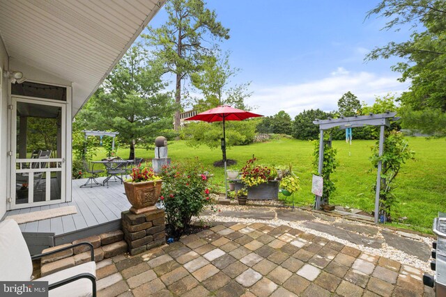 1399 N Royal Ave, Front Royal, VA 22630 - view of patio featuring a pergola, outdoor dining space, and a wooden deck