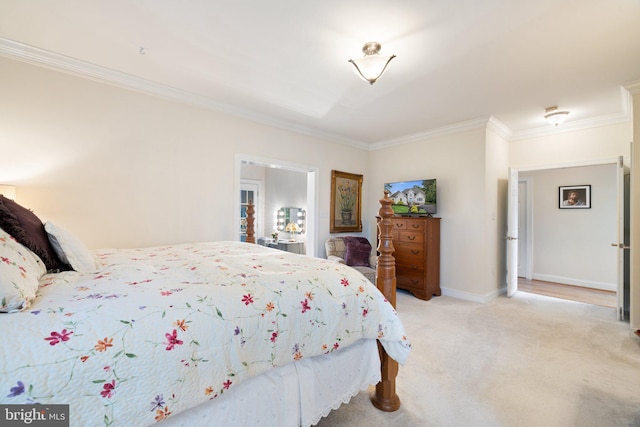 1399 N Royal Ave, Front Royal, VA 22630 - bedroom featuring crown molding, light colored carpet, and baseboards