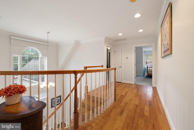 1399 N Royal Ave, Front Royal, VA 22630 - hallway featuring an upstairs landing, plenty of natural light, light wood-style floors, recessed lighting, and baseboards