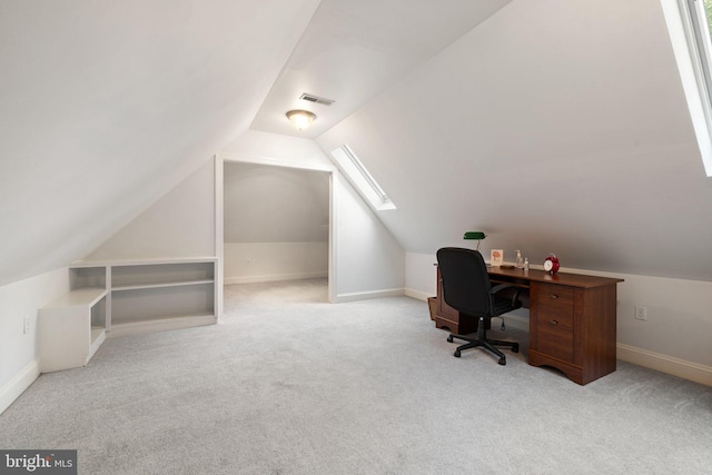 1399 N Royal Ave, Front Royal, VA 22630 - carpeted office space featuring vaulted ceiling, a skylight, and baseboards