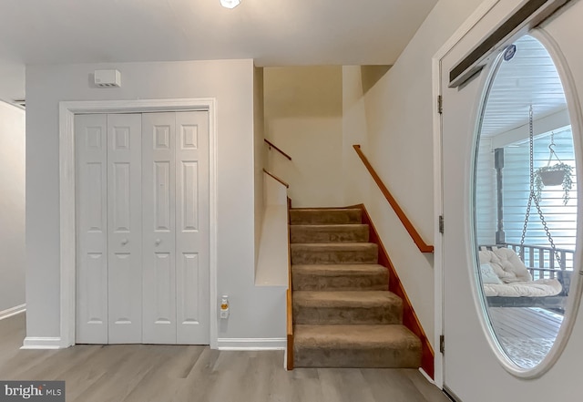 41920 Clover Hill Ct, Hollywood, MD 20636 - staircase with wood finished floors and baseboards