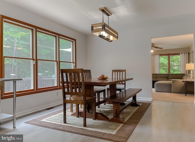 41920 Clover Hill Ct, Hollywood, MD 20636 - dining space featuring wood finished floors, a ceiling fan, and baseboards