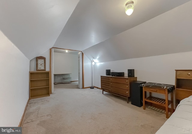 41920 Clover Hill Ct, Hollywood, MD 20636 - bedroom with light colored carpet, lofted ceiling, and baseboards