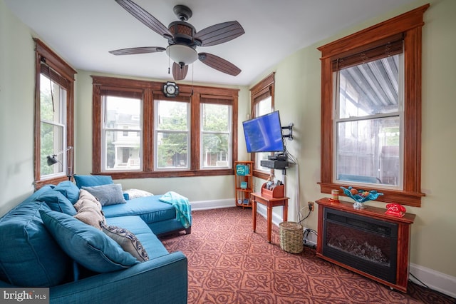 4800 Illinois Ave NW, Washington, DC 20011 - living room with baseboards, carpet flooring, and a ceiling fan