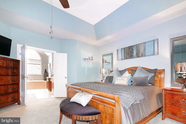 13763 Deacons Way, Gainesville, VA 20155 - bedroom featuring light colored carpet, ensuite bathroom, and ceiling fan