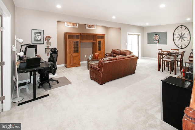13763 Deacons Way, Gainesville, VA 20155 - living room with light colored carpet, recessed lighting, an office area, and baseboards