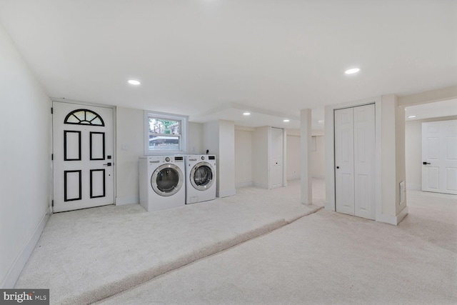 2908 Parkland Dr, District Heights, MD 20747 - laundry room featuring washer and clothes dryer, carpet, baseboards, and recessed lighting