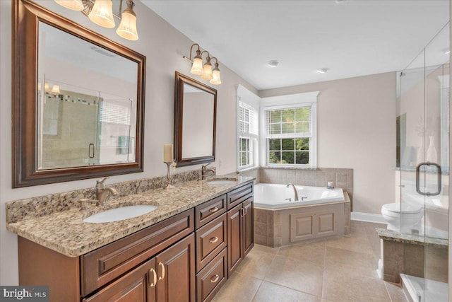 3026 5th St S, Voorhees, NJ 08043 - full bathroom featuring a stall shower, double vanity, a bath, and tile patterned floors