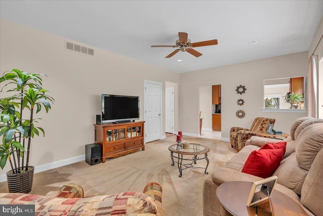 3026 5th St S, Voorhees, NJ 08043 - living room featuring a ceiling fan, carpet flooring, baseboards, and recessed lighting