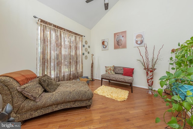 211 Spruce Trl, Woolwich Twp, NJ 08085 - sitting room with ceiling fan, wood finished floors, and high vaulted ceiling