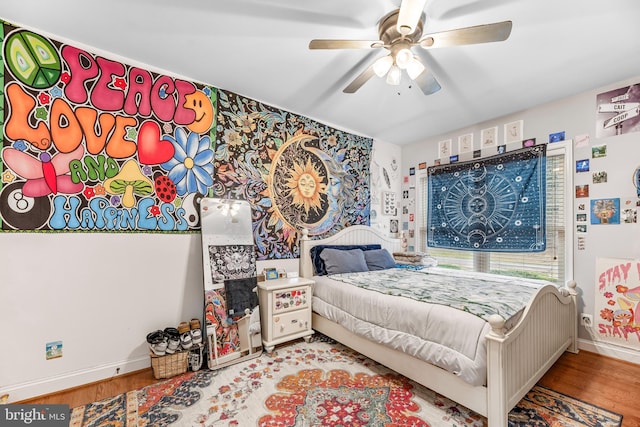 3420 Ponds Wood Ct, Huntingtown, MD 20639 - bedroom with wood finished floors, baseboards, and a ceiling fan