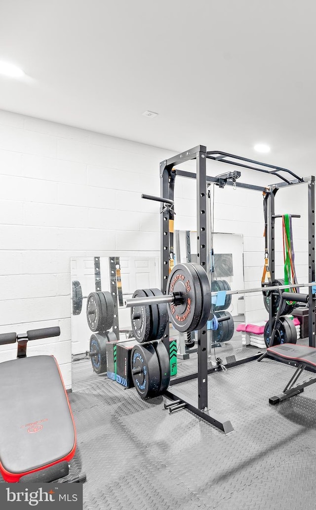 3420 Ponds Wood Ct, Huntingtown, MD 20639 - exercise room featuring concrete block wall