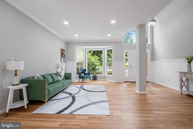47561 Hidden Cove Ct, Sterling, VA 20165 - living area with light wood-style flooring, wainscoting, ornamental molding, and recessed lighting