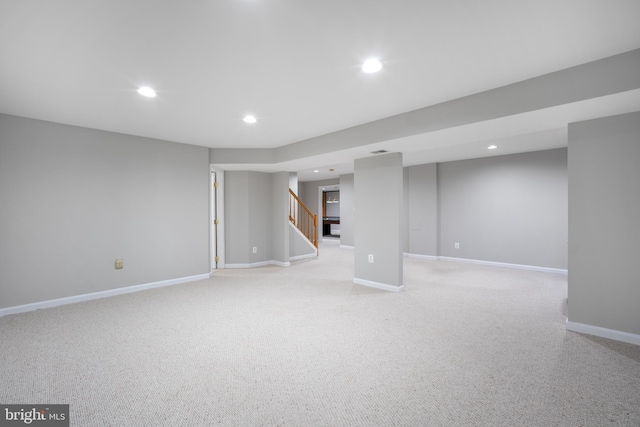 47561 Hidden Cove Ct, Sterling, VA 20165 - finished below grade area featuring recessed lighting, light carpet, stairs, and baseboards