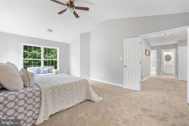 47561 Hidden Cove Ct, Sterling, VA 20165 - bedroom featuring lofted ceiling, light carpet, baseboards, and ceiling fan