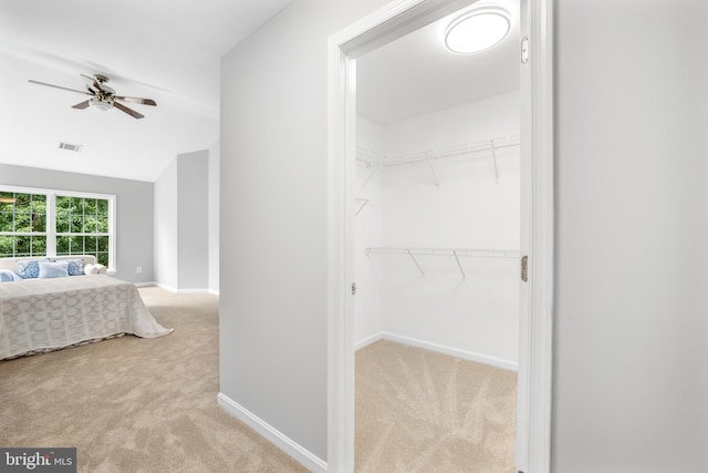 47561 Hidden Cove Ct, Sterling, VA 20165 - bedroom with carpet, baseboards, a closet, vaulted ceiling, and a ceiling fan