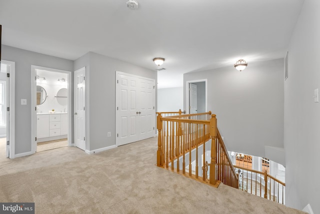 47561 Hidden Cove Ct, Sterling, VA 20165 - hallway with an upstairs landing, carpet, and baseboards