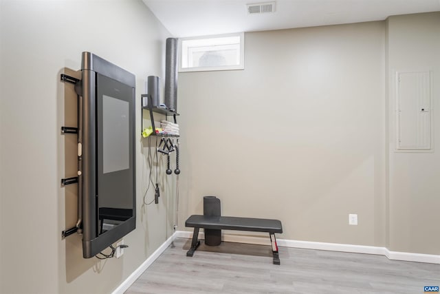 2667 Aldersgate Way, Charlottesville, VA 22911 - exercise room featuring wood finished floors, electric panel, and baseboards
