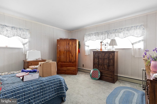 25 Kollman Dr, Newark, DE 19713 - carpeted bedroom featuring a baseboard radiator and wooden walls