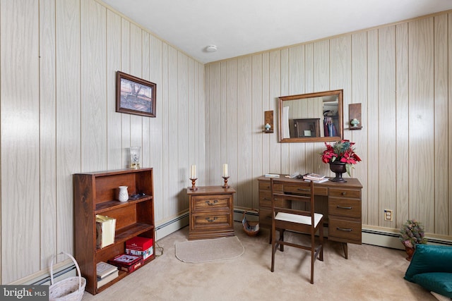 25 Kollman Dr, Newark, DE 19713 - carpeted home office featuring a baseboard heating unit and wooden walls