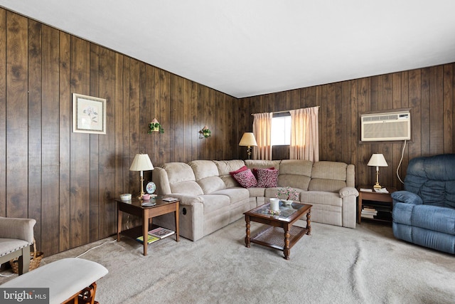 25 Kollman Dr, Newark, DE 19713 - living room with light colored carpet, wood walls, and a wall unit AC