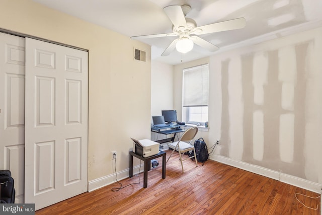 766 S 18th St, Philadelphia, PA 19146 - office area with ceiling fan, baseboards, and wood finished floors