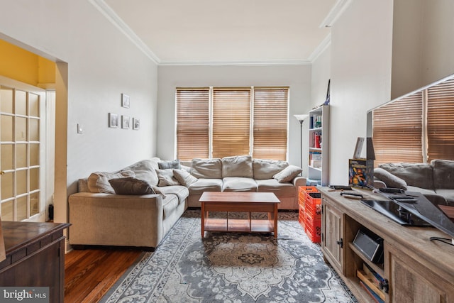 766 S 18th St, Philadelphia, PA 19146 - living room with ornamental molding and dark wood-style floors