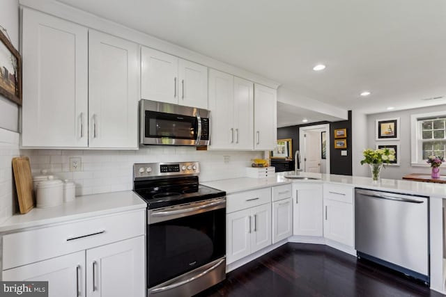 927 Annapolis Rd, Gambrills, MD 21054 - kitchen featuring stainless steel appliances, a sink, light countertops, recessed lighting, and dark wood-style floors