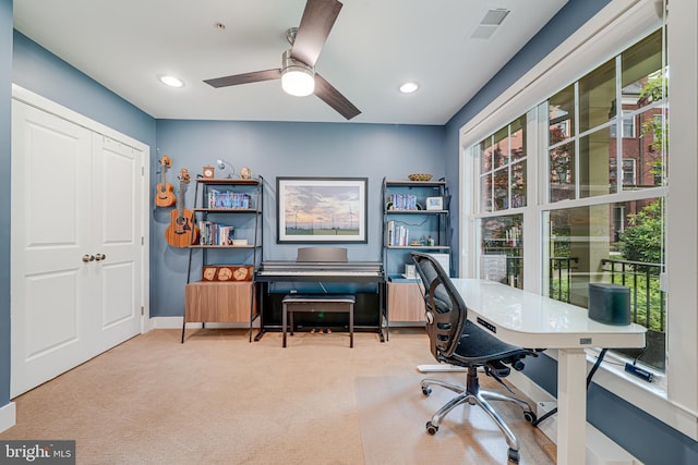 585 Regent Pl NE, Washington, DC 20017 - carpeted home office with ceiling fan and recessed lighting
