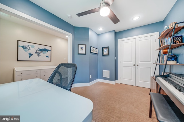 585 Regent Pl NE, Washington, DC 20017 - office area featuring light carpet, ceiling fan, baseboards, and recessed lighting