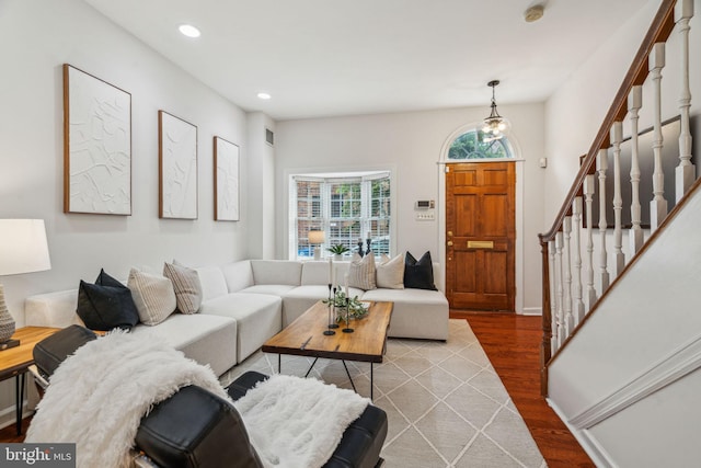 314 Monroe St, Philadelphia, PA 19147 - living area with wood finished floors, stairway, and recessed lighting