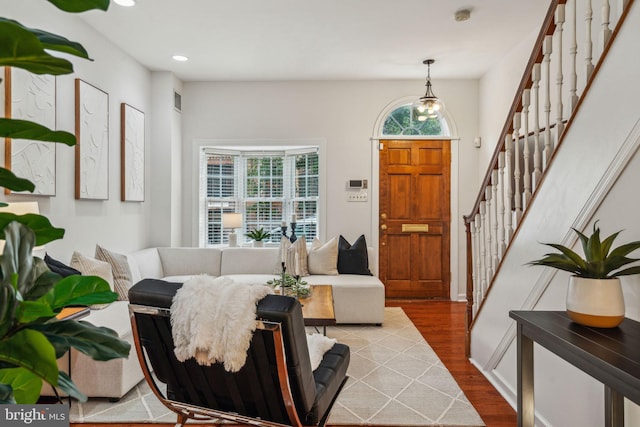 314 Monroe St, Philadelphia, PA 19147 - entryway with stairs, wood finished floors, and recessed lighting