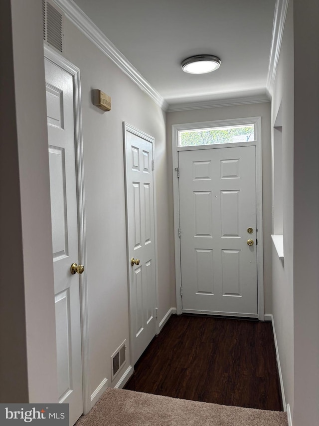 7930 Blue Gray Cir, Manassas, VA 20109 - doorway to outside featuring ornamental molding and dark wood-style flooring